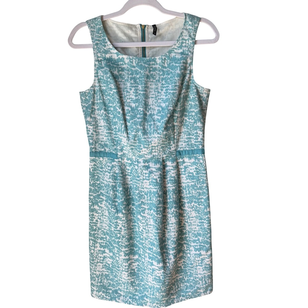 Naf Naf Turquoise Abstract Print Shift Dress Sleeveless Cotton Stretch SZ 36 6